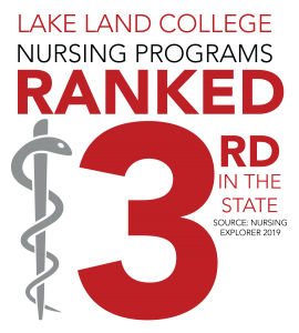 An infographic that reads "Lake Land College Nursing Programs Ranked 3rd In the State. Source Nursing Explorer 2019."