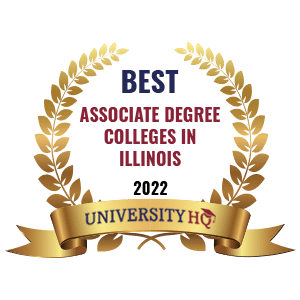 Best Associate Degree College in Illinois UniversityHQ badge.