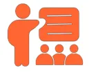 Orange icon with people looking at a planning board