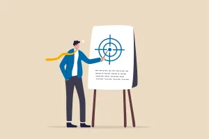 Graphic depicting a presenter at a presentation board