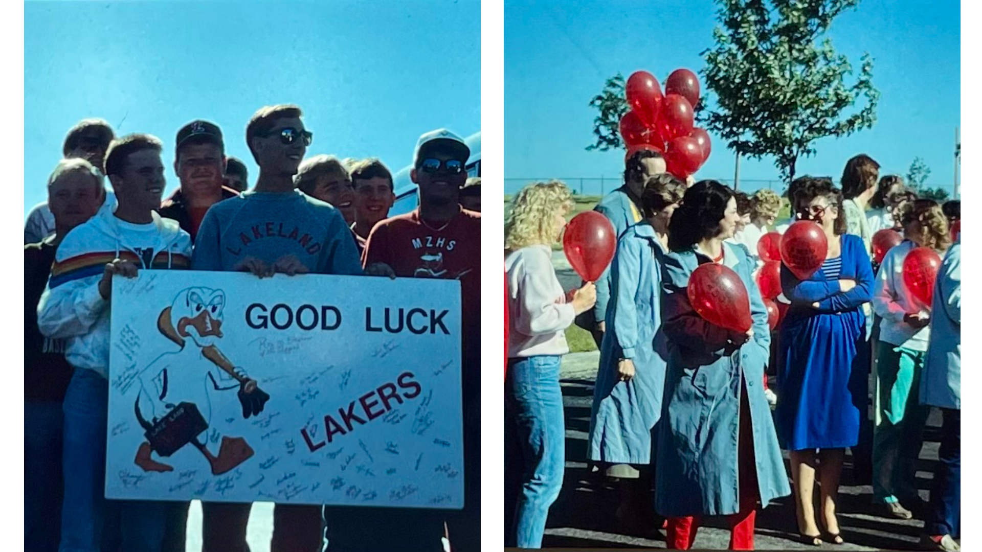 Laker baseball fans from 1988 wishing the team good luck in the World Series. 