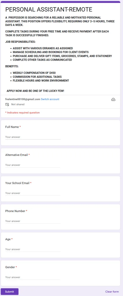Scam email example