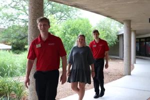 Students walking around campus.