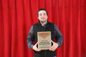 Ag student Hayden Hoerchler receives the 2025-2026 John Deere Tech Outstanding Student Award.