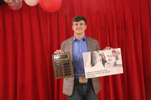 Ag student Jasper Tarr receives the 2025-2026 Jordan Fledderjohann Memorial Award.