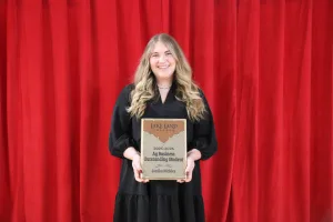 Ag student Jonika Nickles receives the 2025-2026 Ag Business Outstanding Student Award.