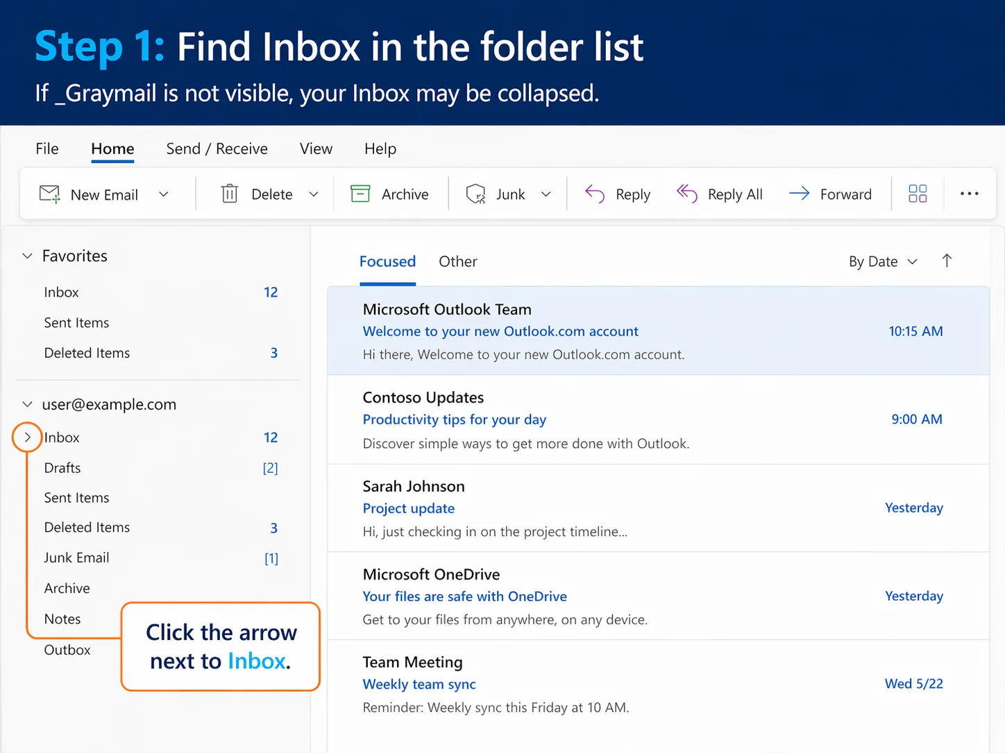 Graphic showing to click on inbox in email.