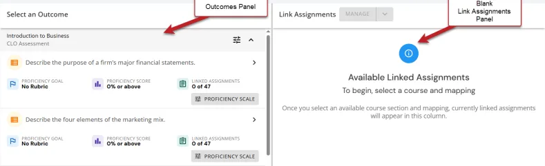 Photo of blank linked assignments panel