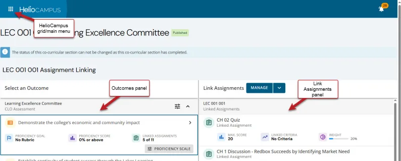 Photo of filled linked assignments panel