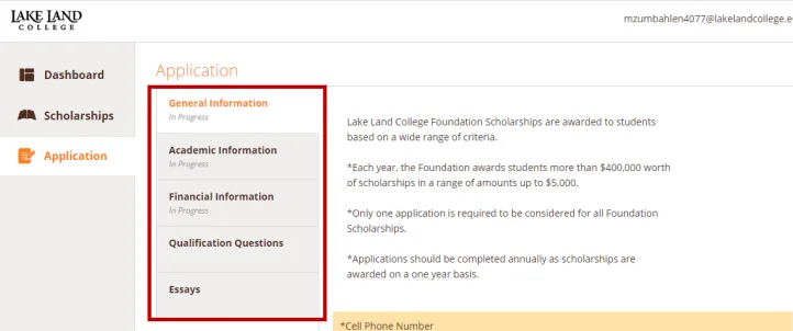 Complete each tab in the application