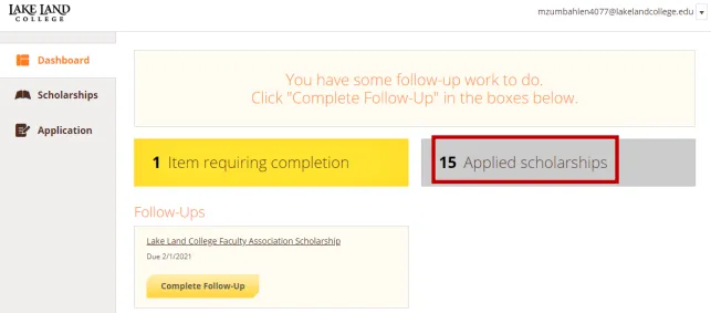 Click Applied Scholarships to see a full list of applied scholarships