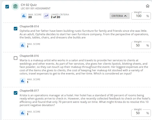 Photo showing how to select specific questions in a quiz