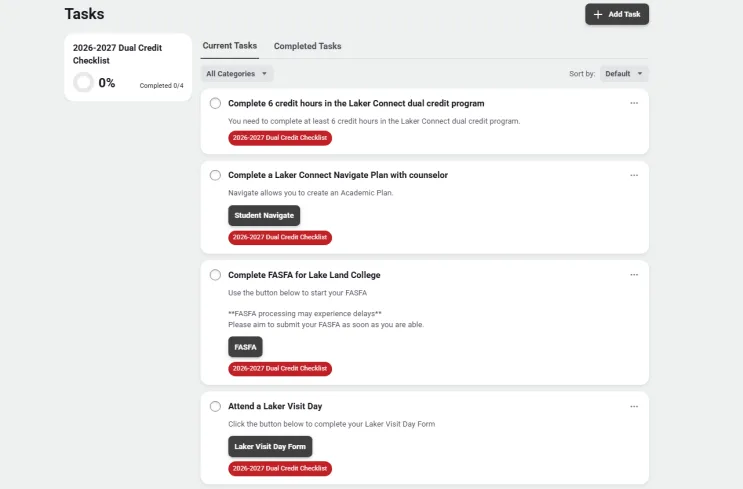 Tasks screen