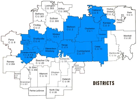 Map of the original 13 districts