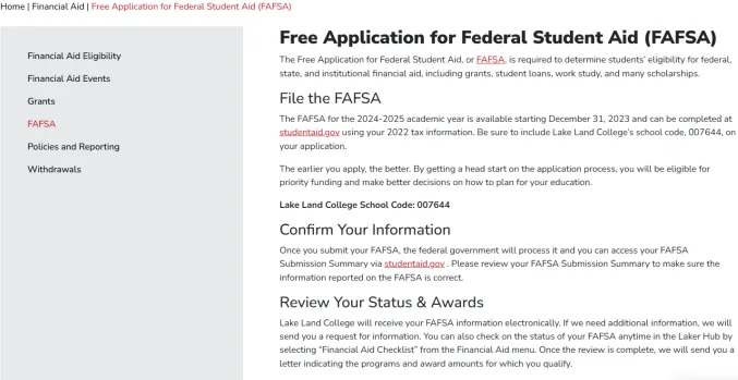 Photo of the LLC FAFSA page