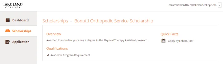 Click on a scholarship to view more information