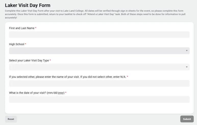 Laker Visit Day Form questions