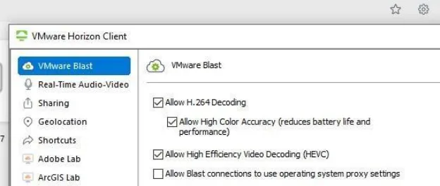 Select VMware Blast settings