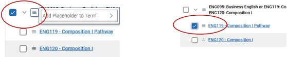 Select placeholder or course to add to a term