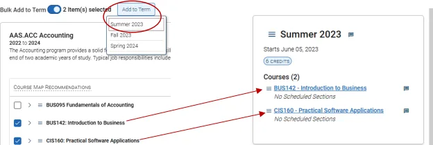 Add multiple courses to a term