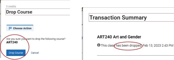 Confirm to drop/withdraw from the course