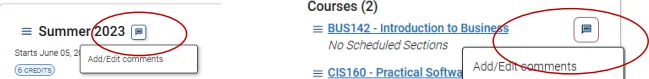 Add a comment to a semester or course