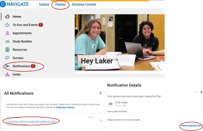 Photo showing the different ways to get to your planner