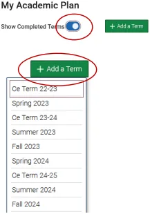 Show completed terms and add a term