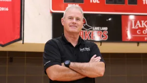 A former Lake Land College athletics counselor in the campus Field House.