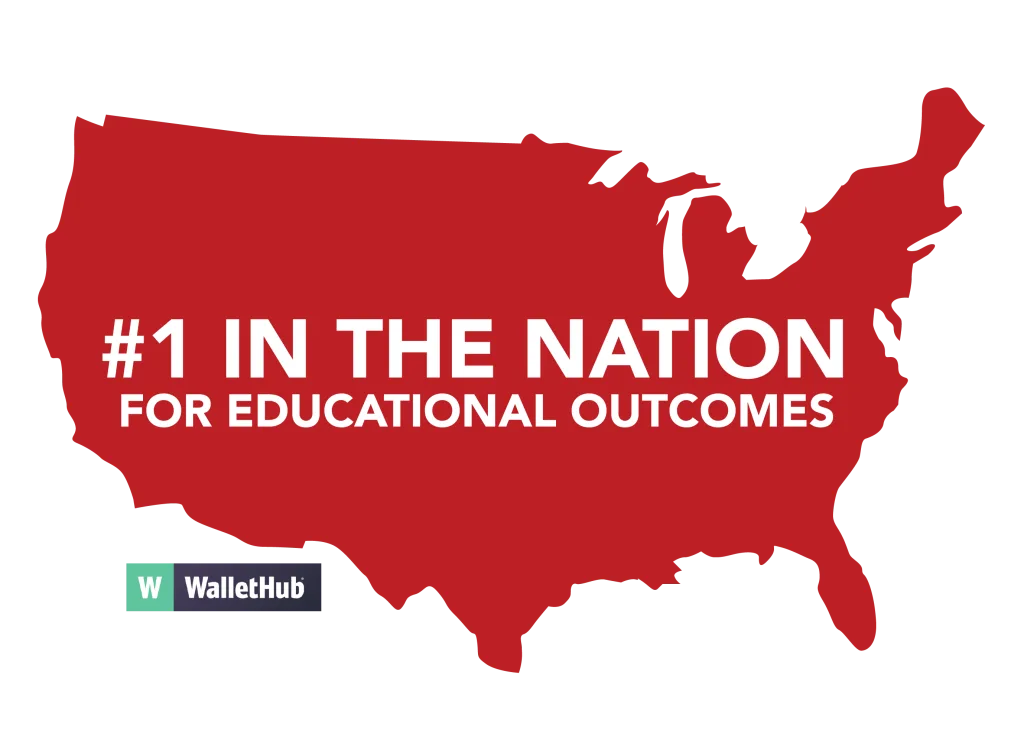 Icon reading "#1 in the nation for educational outcomes." Source is WalletHub.