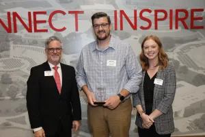 A Lake Land College alumni receiving an award at the College's annual Foundation & Alumni awards ceremony.