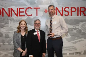 A Lake Land College alumnus receiving an award at the College's annual Foundation & Alumni Awards ceremony.