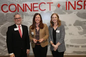 A Lake Land College alumna receiving an award during the College's annual Foundation & Alumni Awards ceremony.